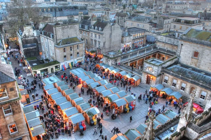 An aerial view of Bath Christmas Market.