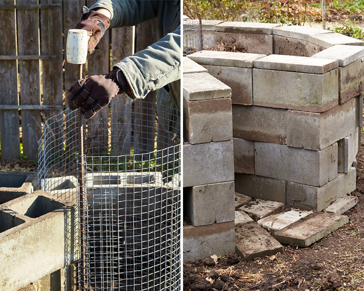 Building the compost basket for your keyhole garden: The compost basket can be an enclosed circle, or you can leave a space so you can remove the compost easier.