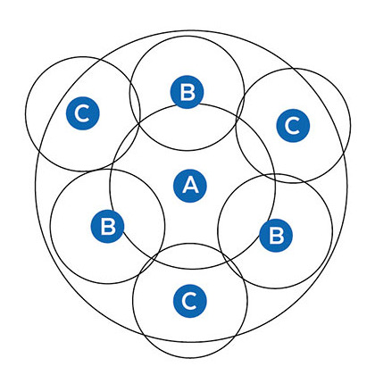 Summer planter with coleus circle planting diagram