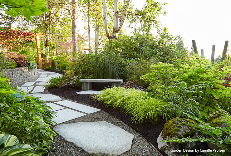 Camille Paulsen stone pathway: The irregular shapes came from one boulder that Camille picked out at a local stone company and had cut into 2-inch slices. 