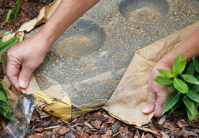 diy-butterfly-puddler-peeling-paper: The dried paper bag will peel off easily. Don't worry about the underside of the puddler; it will rot away in the soil. 