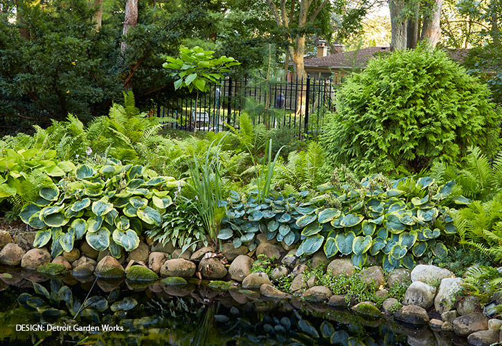 design with repetition hostas Detroit Garden Works: Use different hosta varieties in a range of sizes and colors for an even more engaging combination.