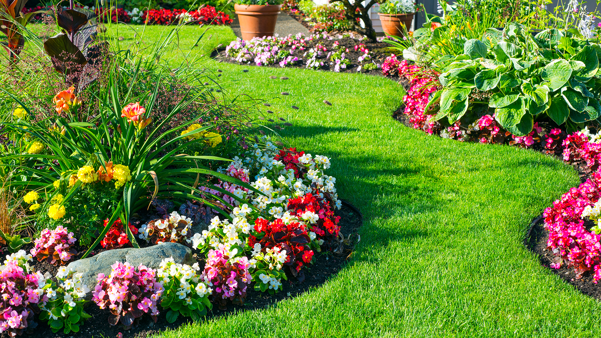 Curved garden borders: Add colorful blooms to beds and borders to refresh high-traffic areas in spring.