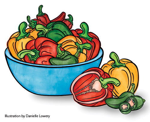 Bowl of garden peppers Illustration by Danielle Lowery