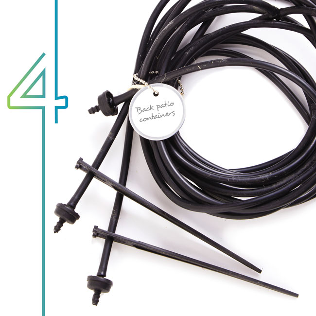 Water irrigation lines for gardening: Keeping irrigation pieces and parts stored properly and labelled will make assembly the next season much easier.