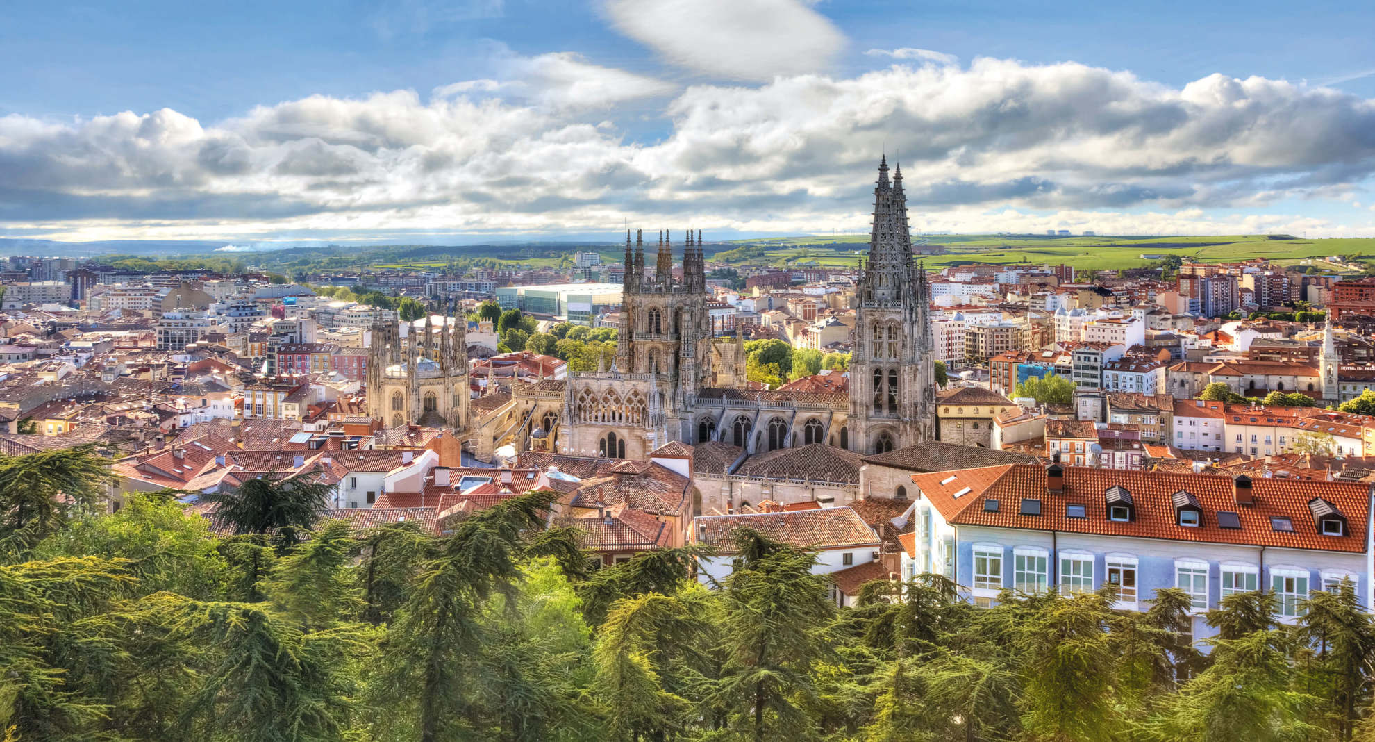 Aerial view of Burgos and its cathedral