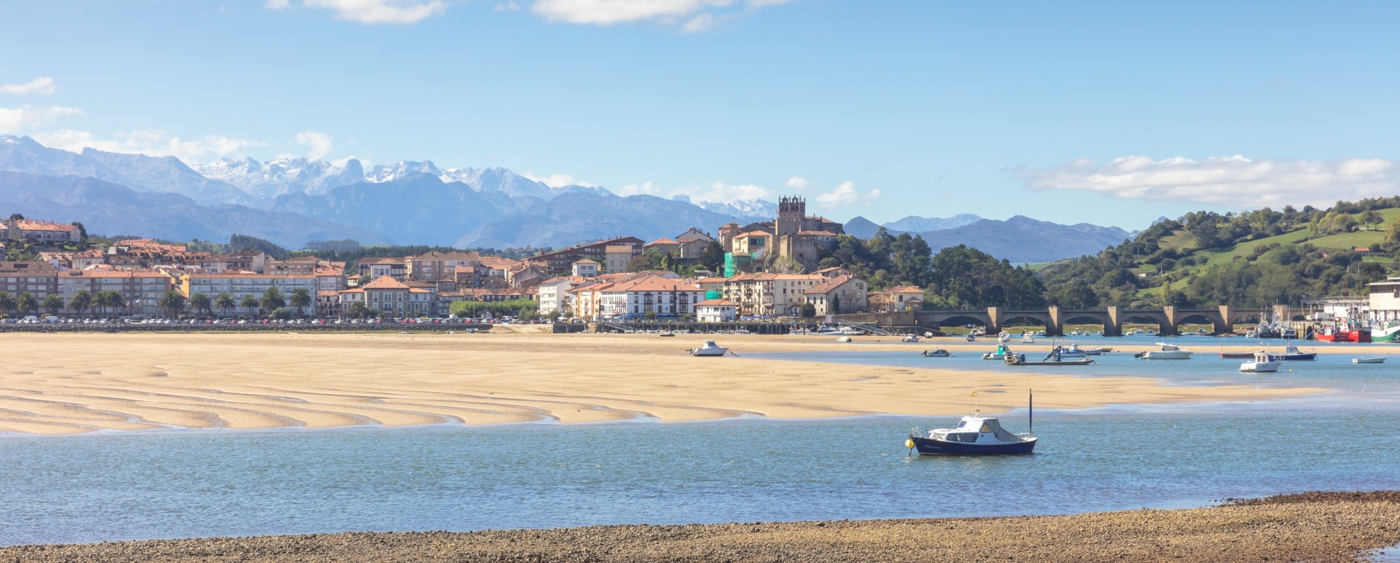 A view across the river estuary towards San Vicente de le Barquera, Cantabria