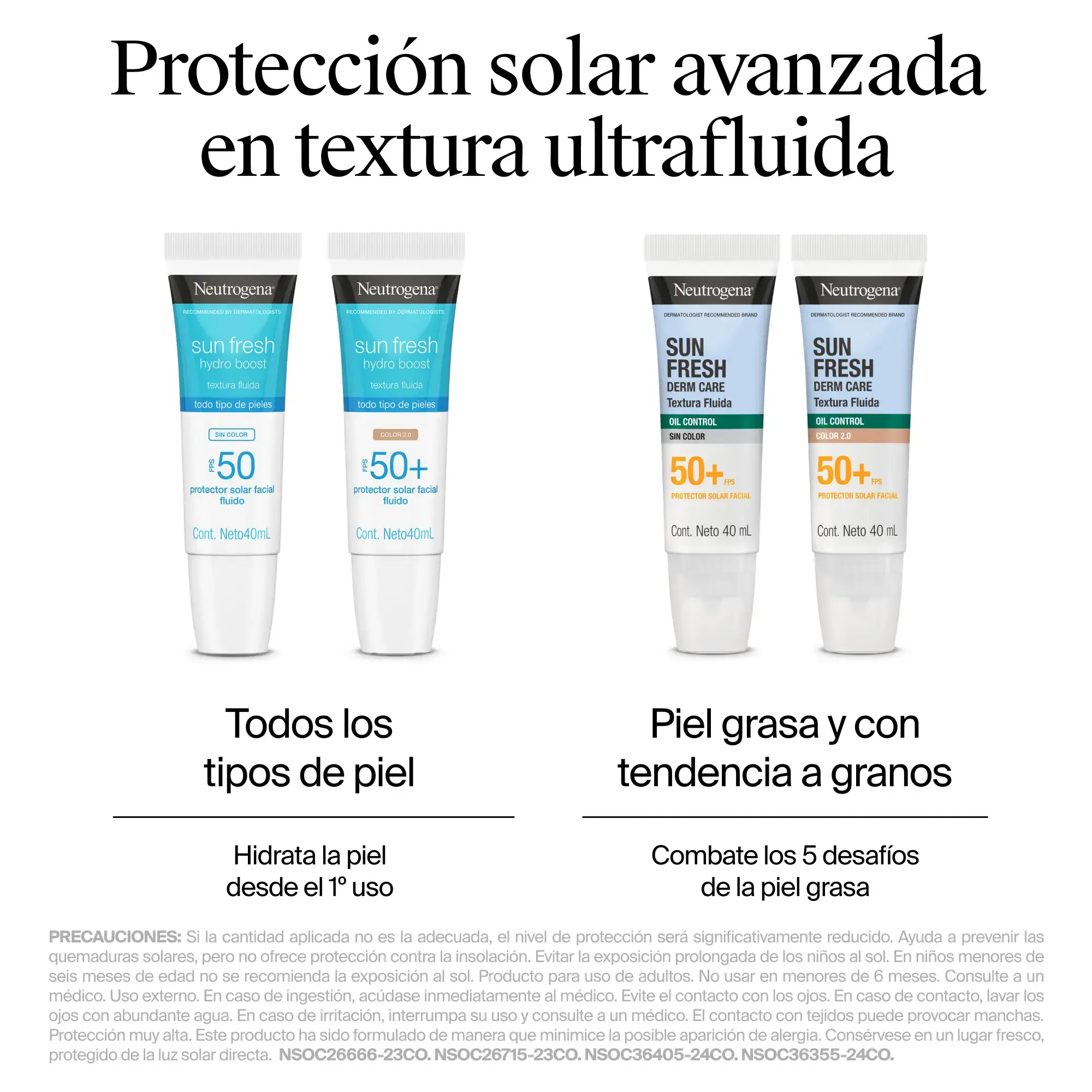 Protector Solar Facial Neutrogena Sun Fresh Oil Control Fluido Color 2.0 FPS 50+ 40mL