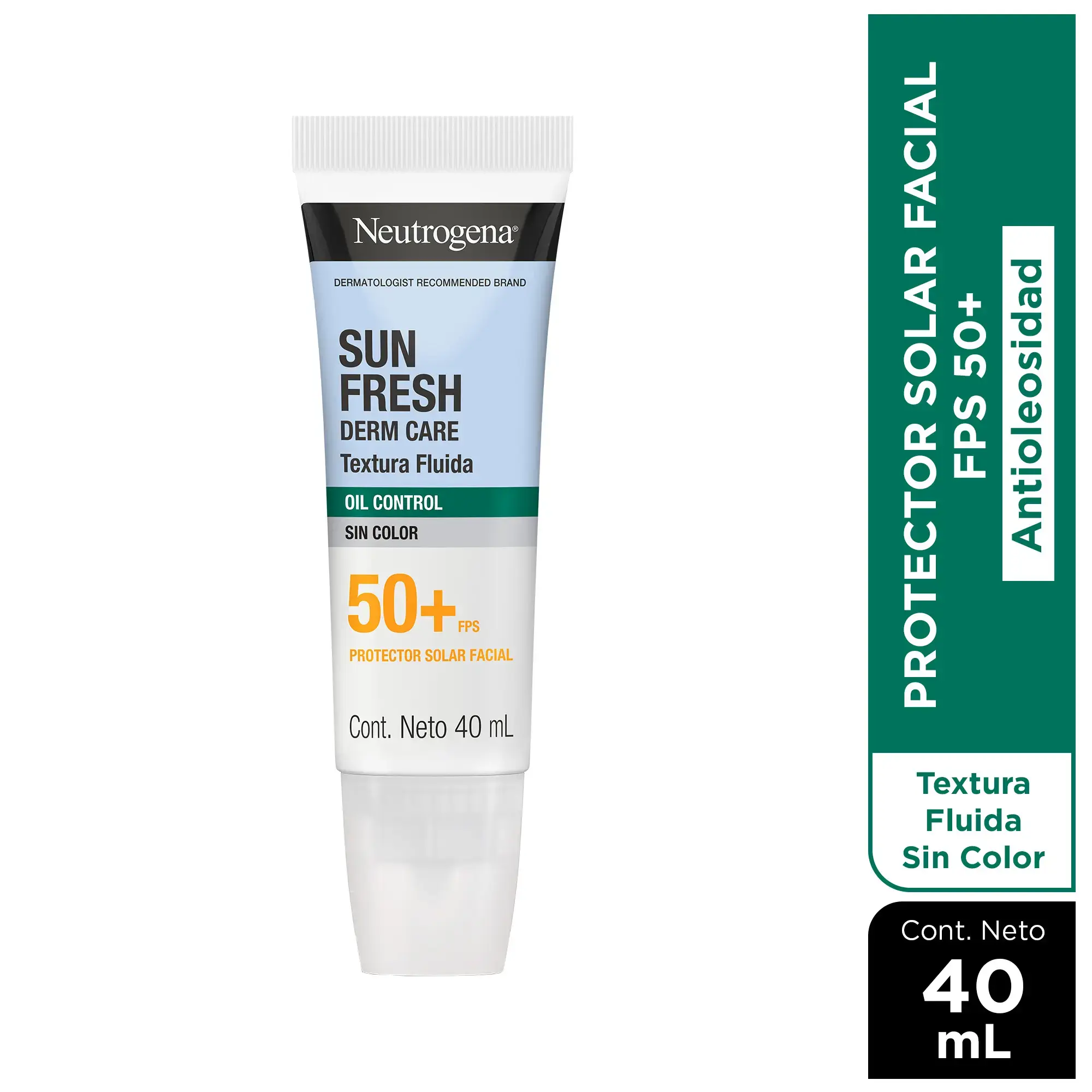 Protector Solar Facial Neutrogena Sun Fresh Oil Control Fluido Sin Color FPS 50+ 40mL