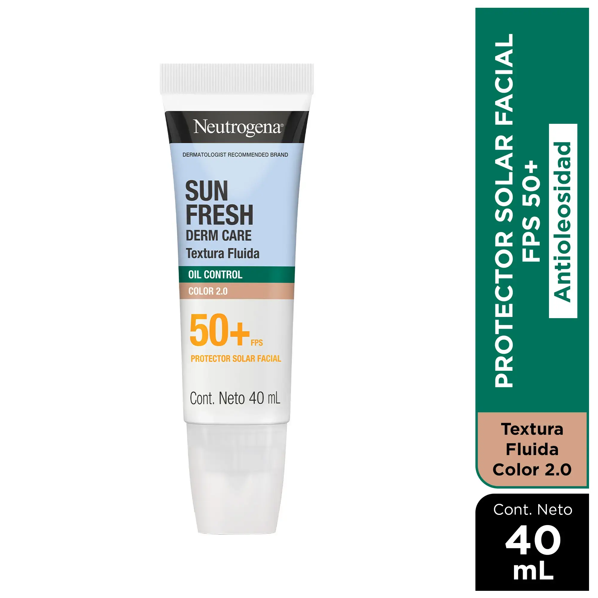 Protector Solar Facial Neutrogena Sun Fresh Oil Control Fluido Color 2.0 FPS 50+ 40mL
