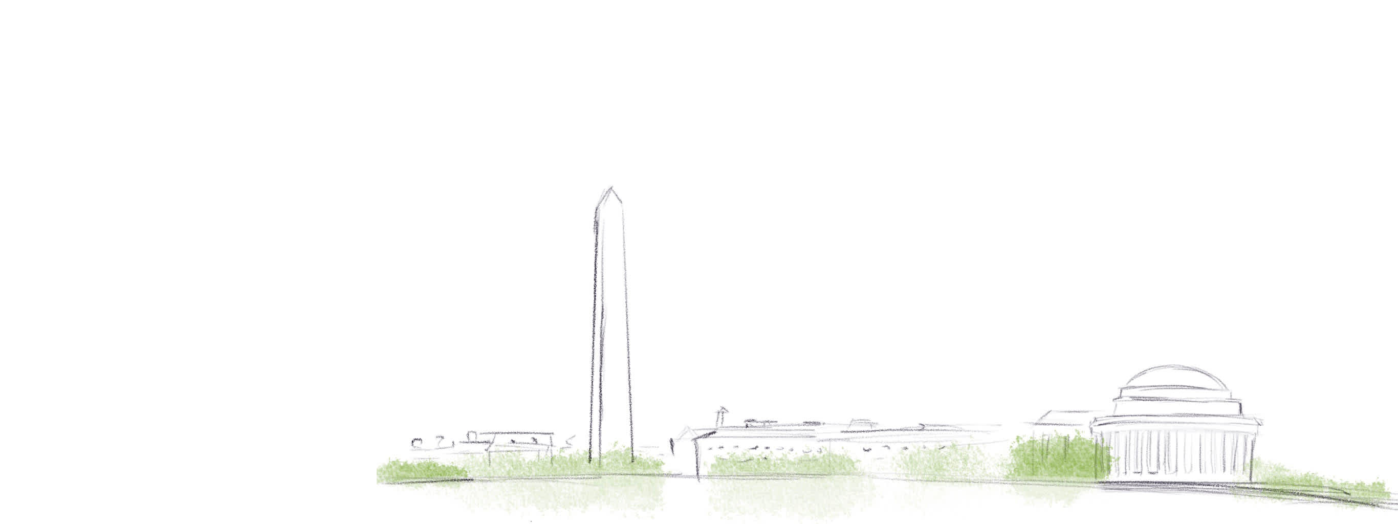 Loose pencil sketch of DC skyline composed of recognizable elements--washington monument, capital, etc