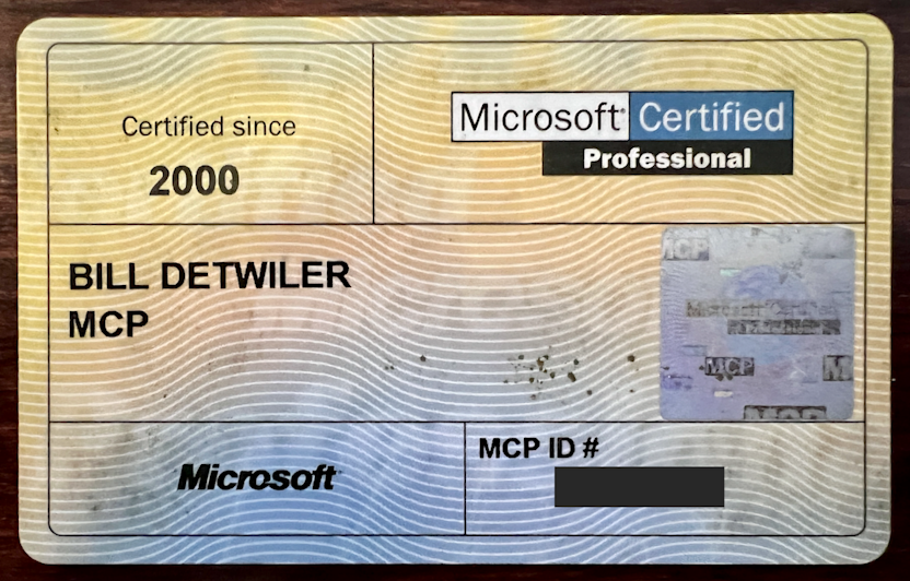 Example of a Microsoft Certified Professional (MCP) ID card from 2000