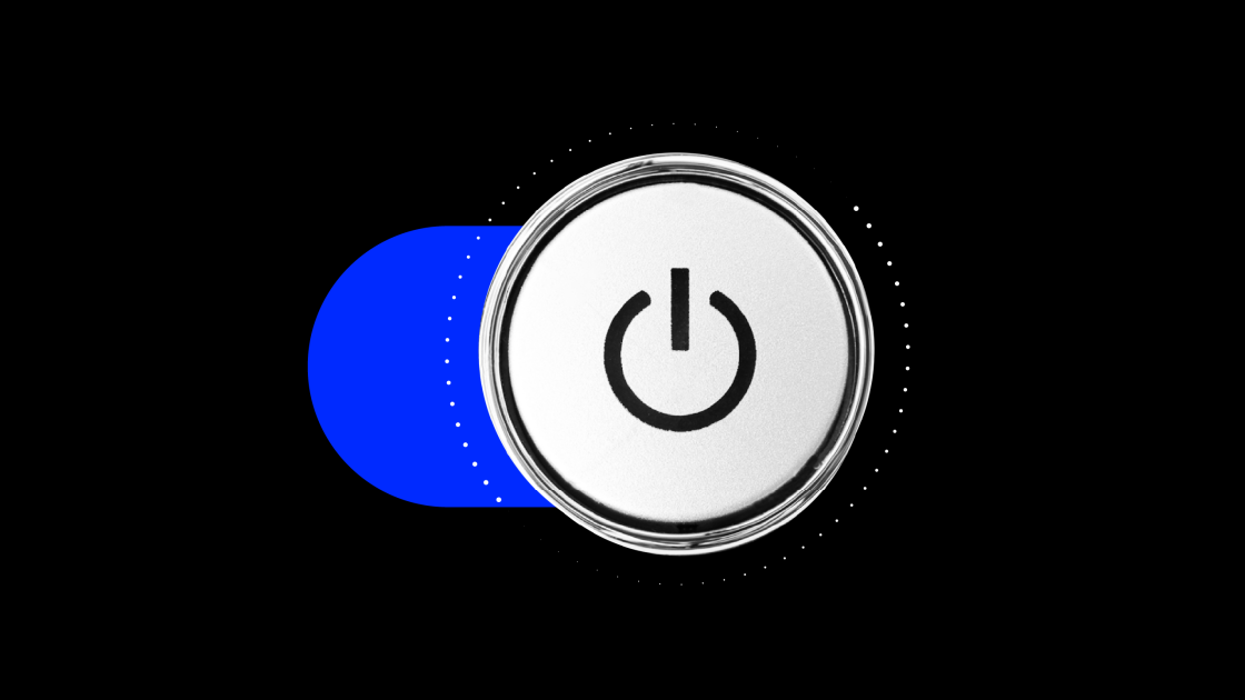A power button on a black background
