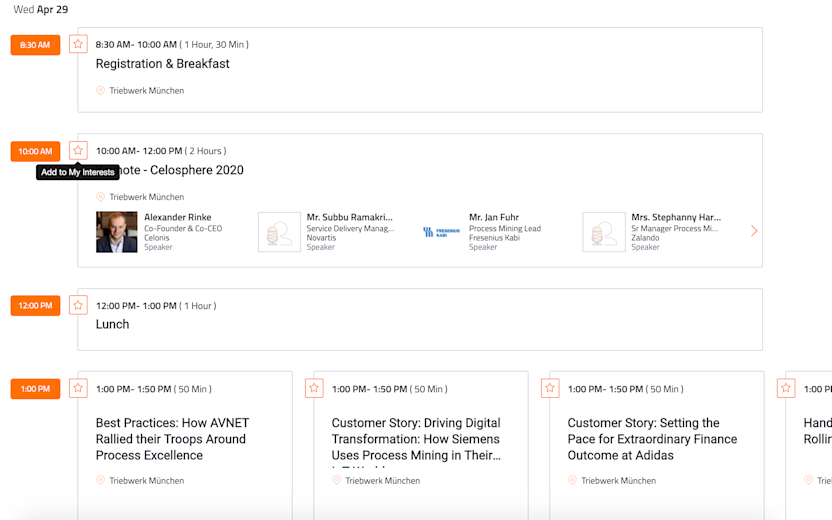 Celosphere agenda builder - add to my interests