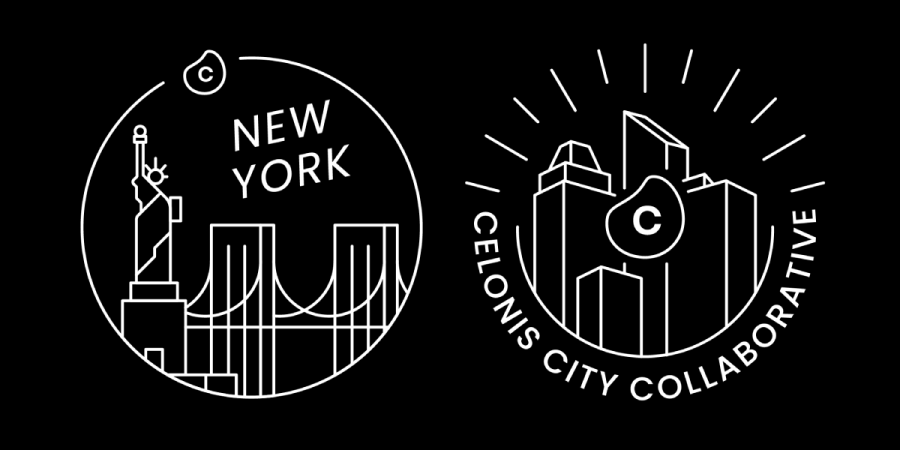 city collab new york logo in white on black background