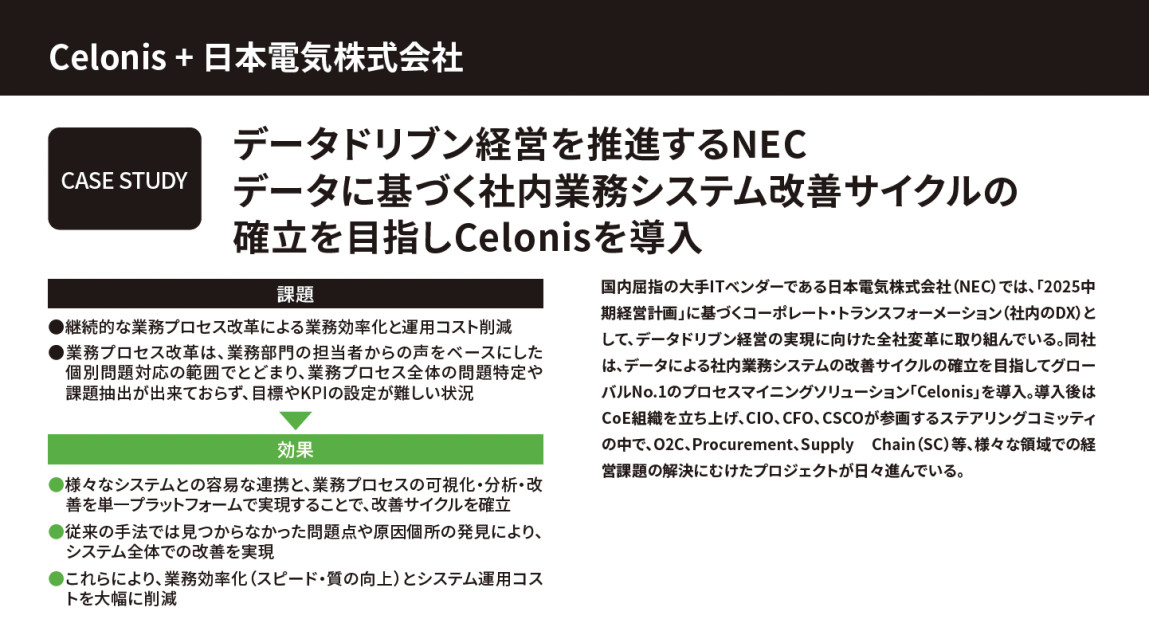 Celonis、データドリブン経営を推進するNECの導入事例を発表 ｜ Japan 