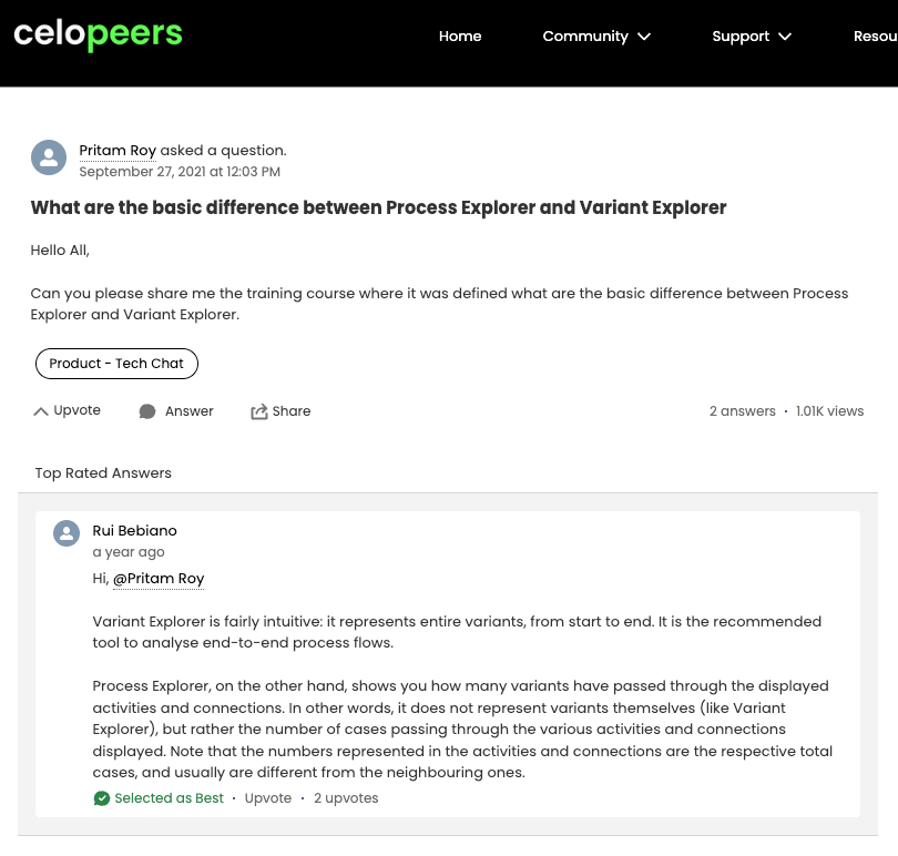 Celopeers community question: What is the difference between Variant Explorer and Process Explorer?