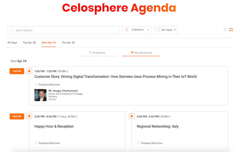 Celosphere agenda builder - my interest list
