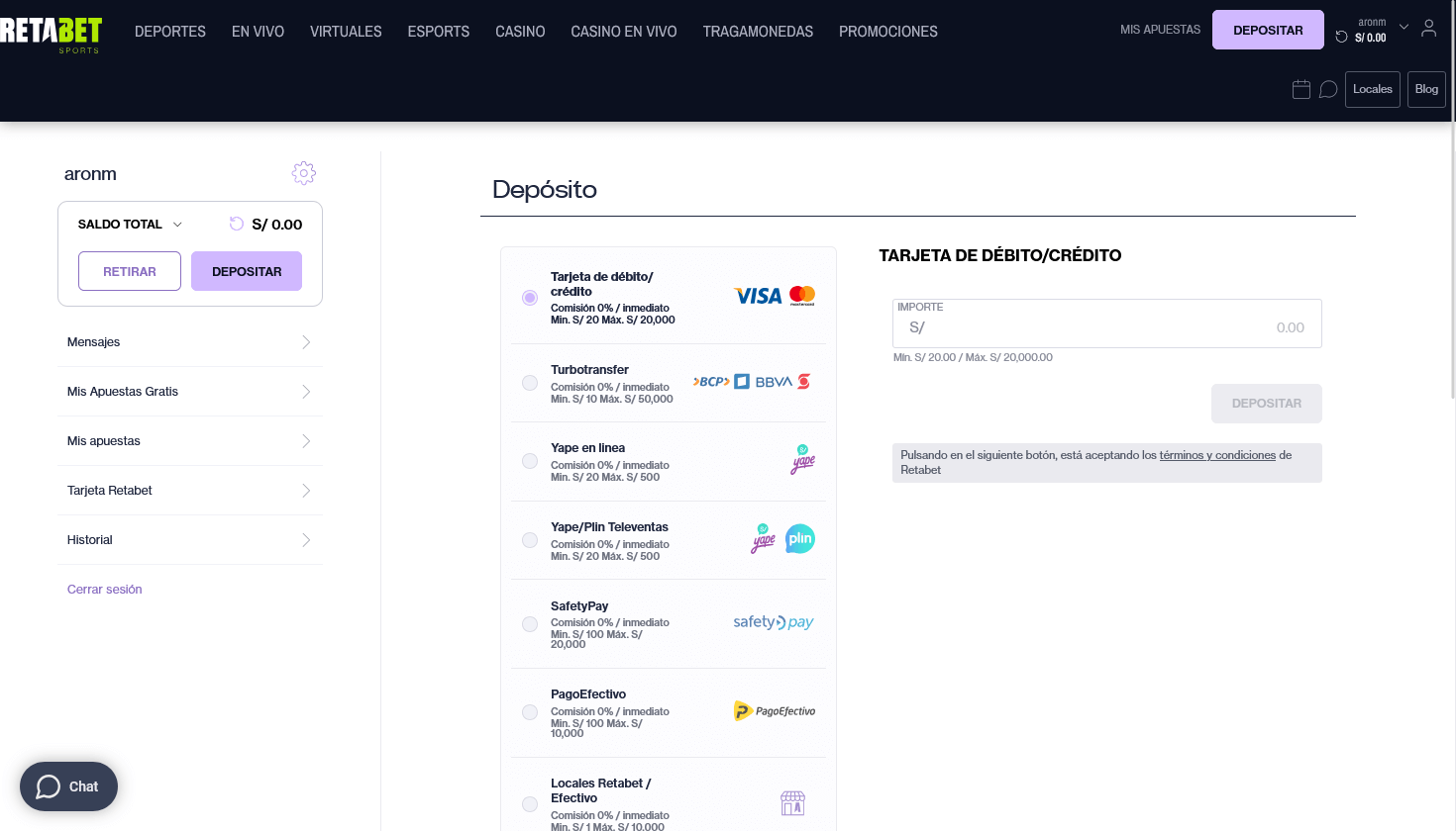 Métodos de pago Retabet