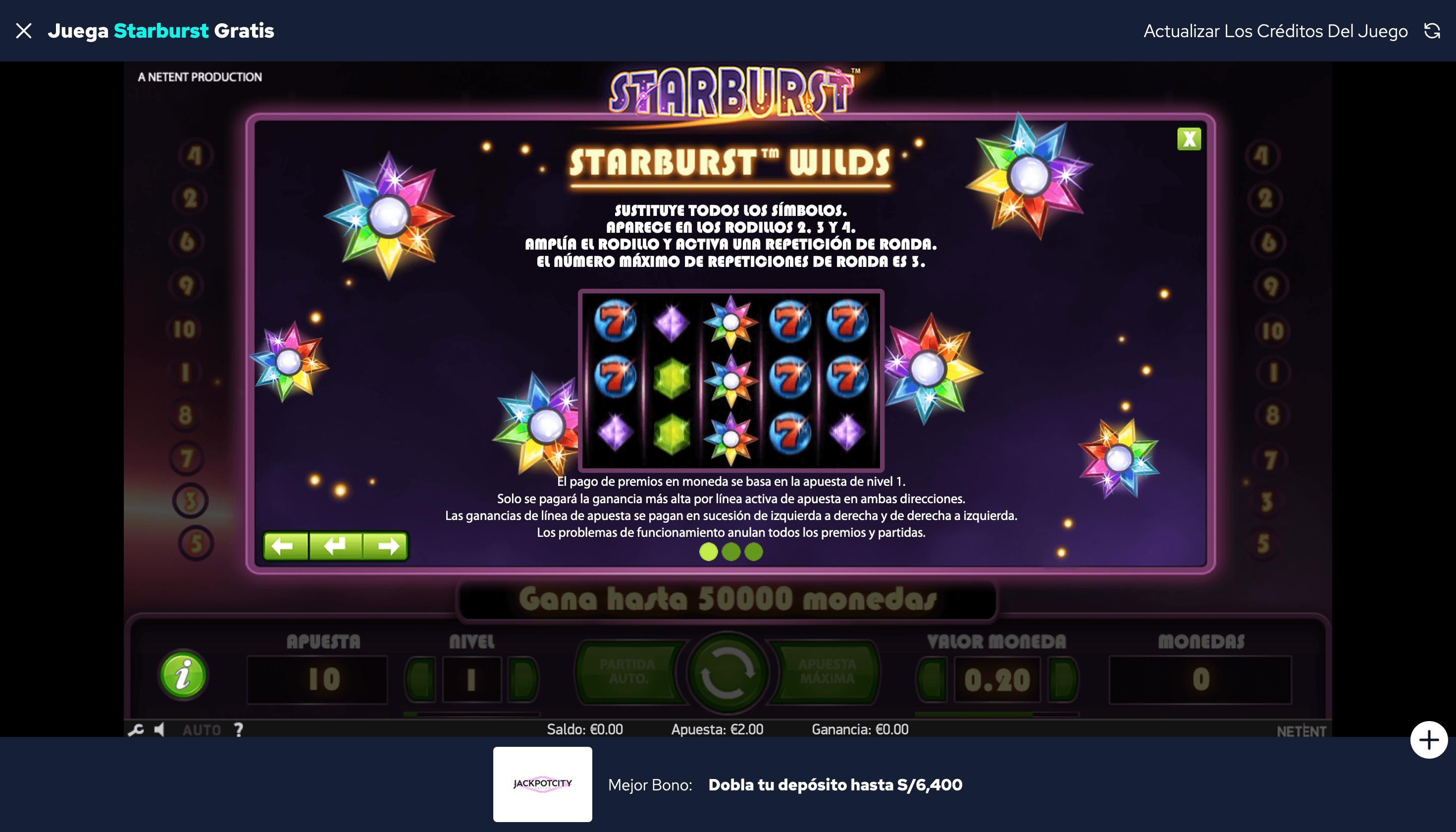 Starburst Tabla de pagos