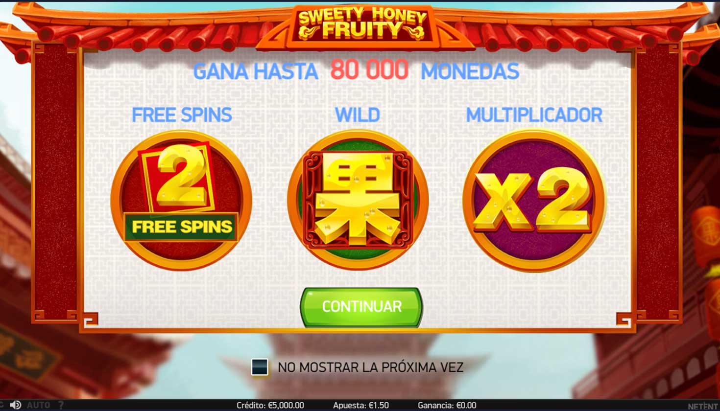 Sweety Honey Fruity - Tabla de pagos 