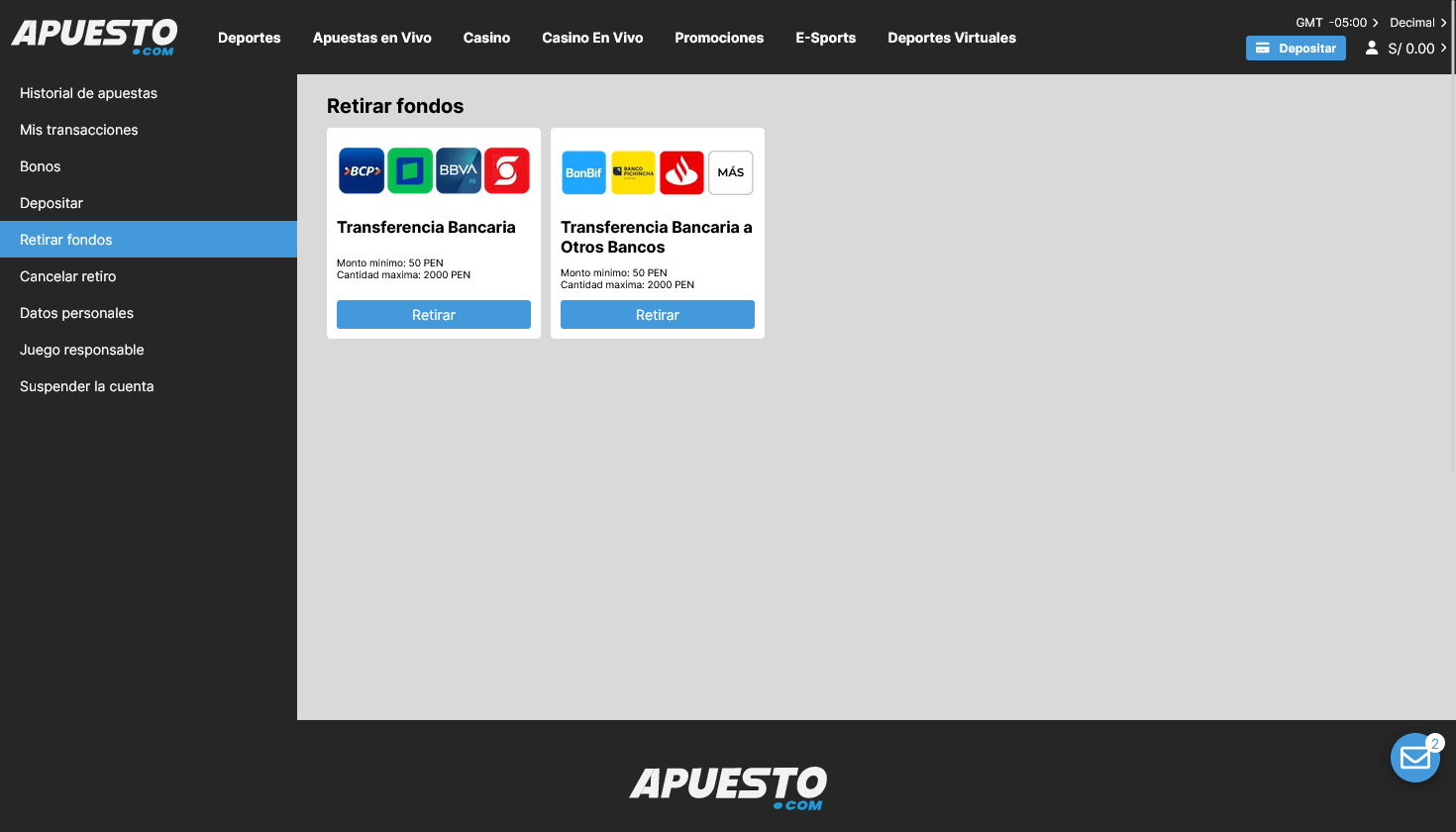 Apuesto Casino Perú Retiros