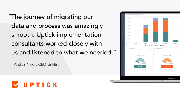 Quote from Alistair Nicoll, CEO LInkfire "The journey of migrating our data and process was amazingly smooth. Uptick implementation consultants worked closely with us and listened to what we needed"