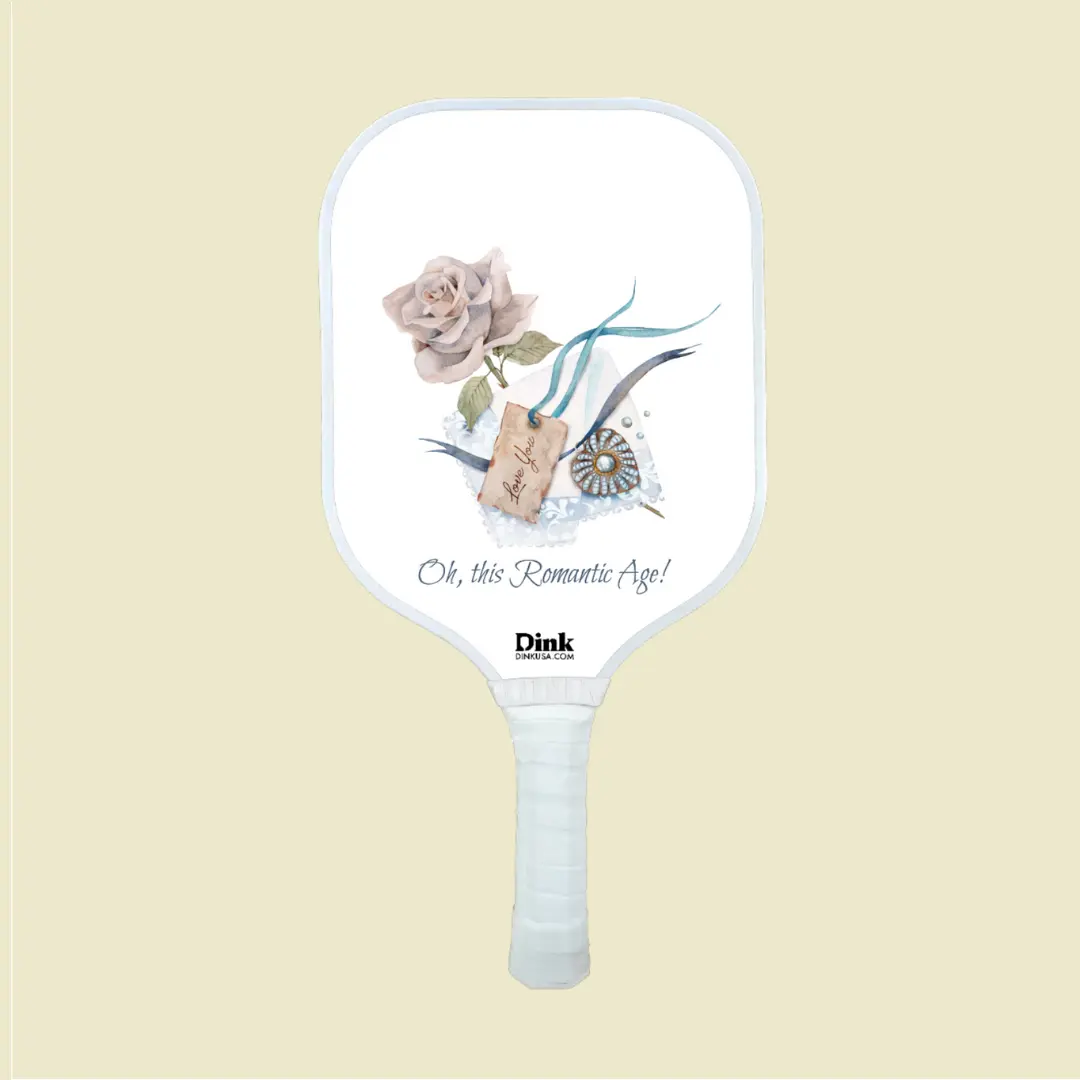 Valentines day custom pickleball paddle watercolor image with a rose, a letter and a love message