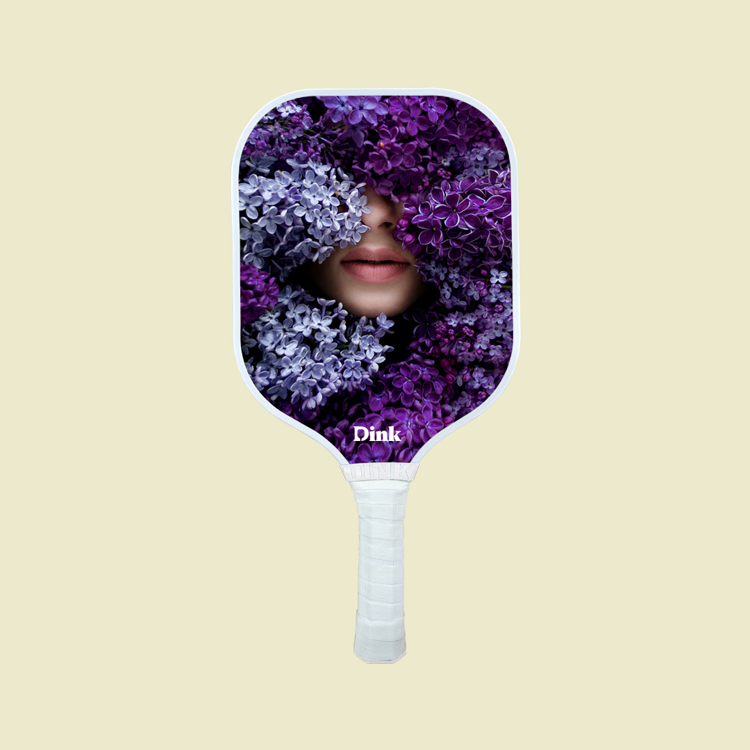 Dink´s custom pickleball paddle with the bride behind flowers print as a bachelorette party gift