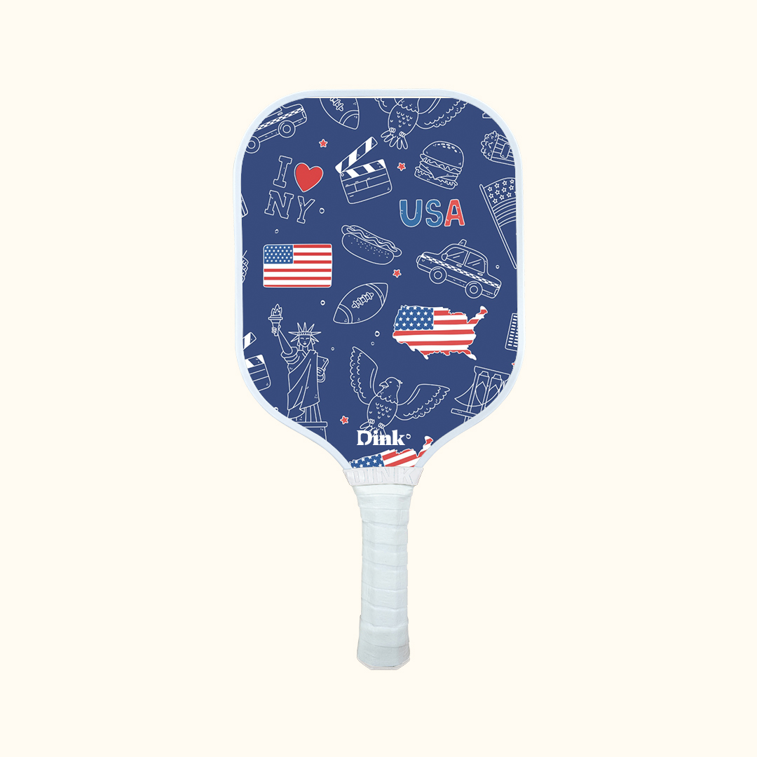 USA patriotic doodles framed in Dink´s pickleball paddle
