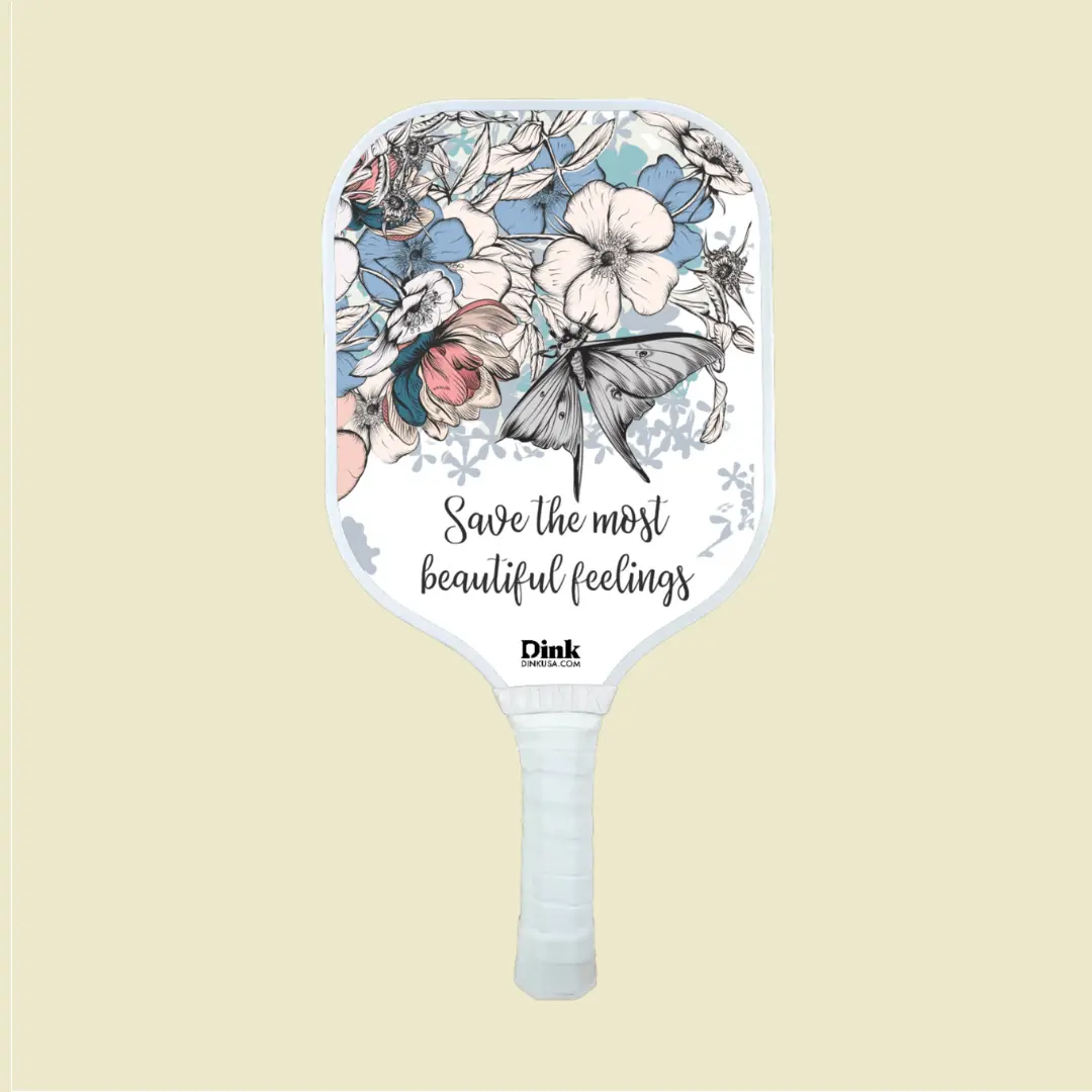 Valentines day custom pickleball paddle with flower and butterfly design with a small quote