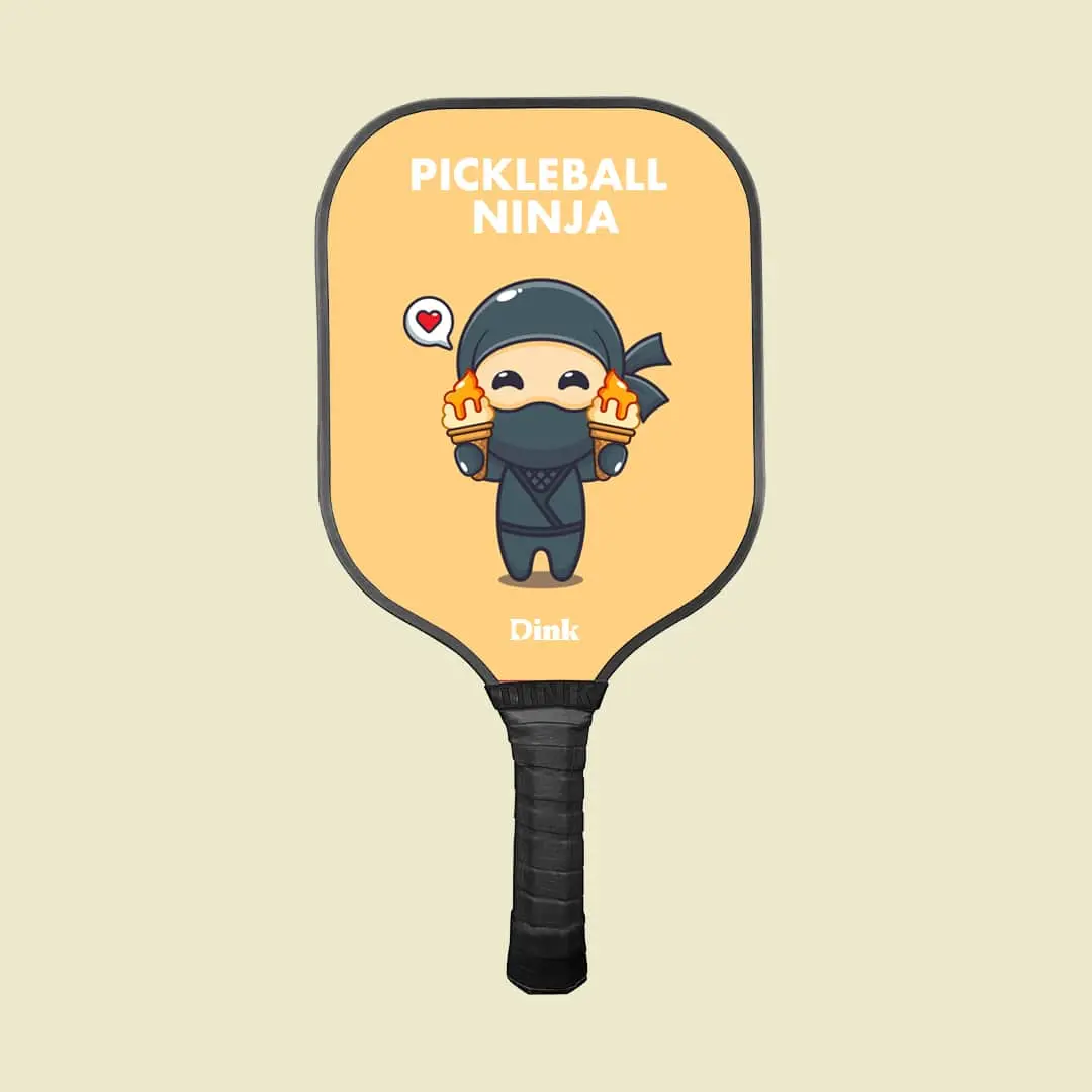 pickleball paddle with adorable ninja character holding ice cream cones