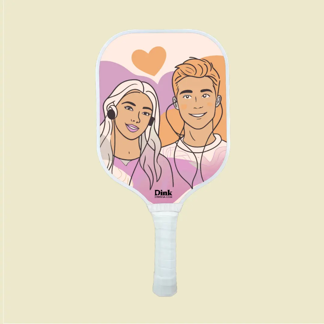 Valentines day Custom pickleball paddle with Couple Illustrations Photo Collage
