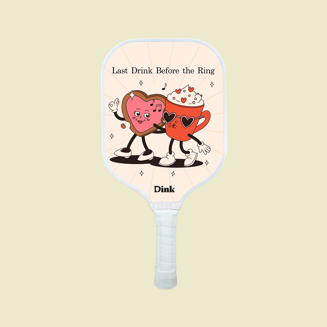 Dink´s custom pickleball paddle with a cookie and coffee funny print as a bachelorette party gift