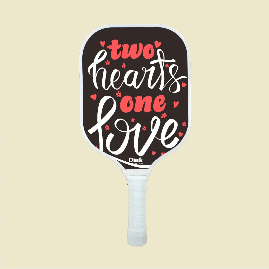 Valentines day custom pickleball paddle with a love message Two hearts one love