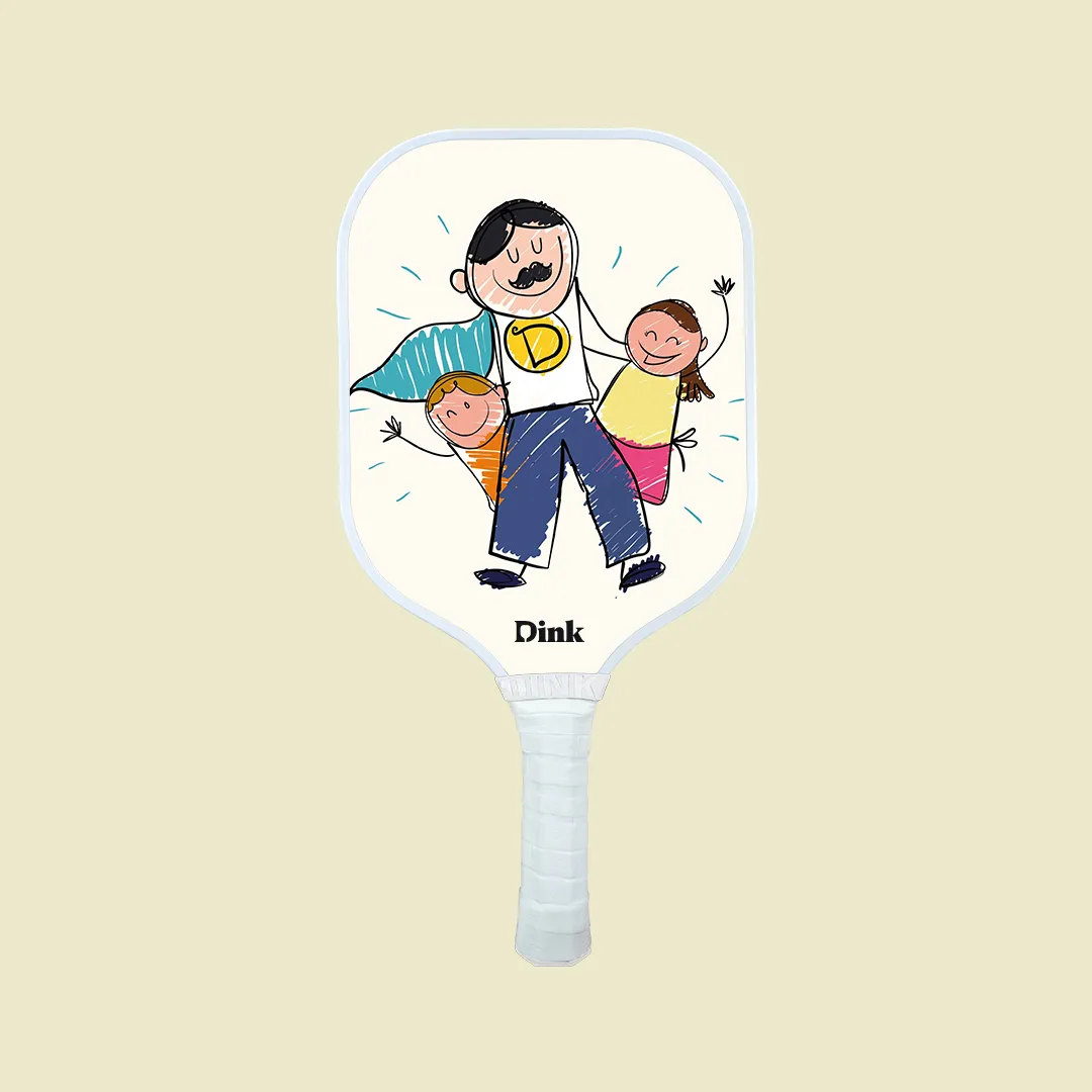 Doodle Dad with kids custom pickleball Paddle by Dink