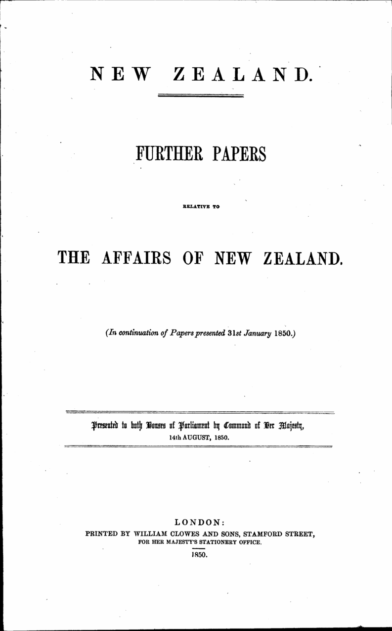 Page 'New Zealand, Further Papers, The Affairs of New Zealand'.