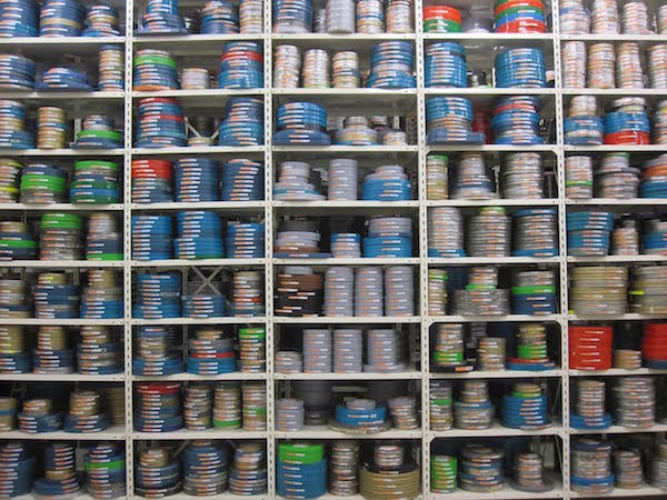 Shelves of film tins.