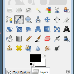 GIMP window with dropdown menu showing the icon for 'colour picker' selected.