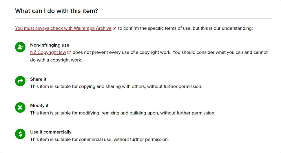 Screenshot of DigitalNZ web page with the text 'What can I do with this item?'