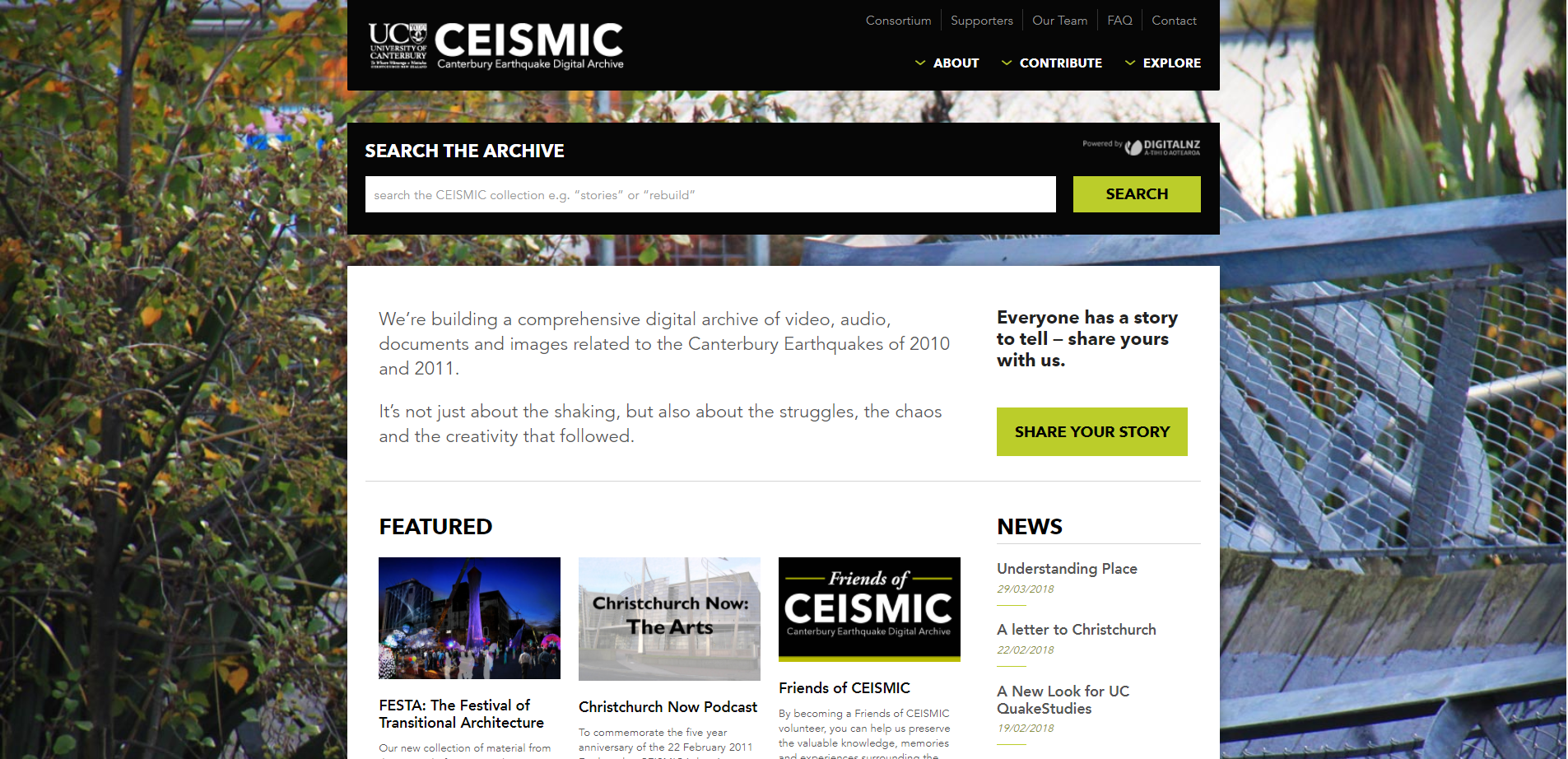 The homepage of the CEISMIC website