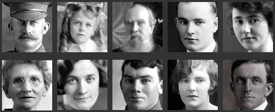 Cropped black and white photos of people's faces.