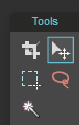 Close up of the tool bar with the select tool selected