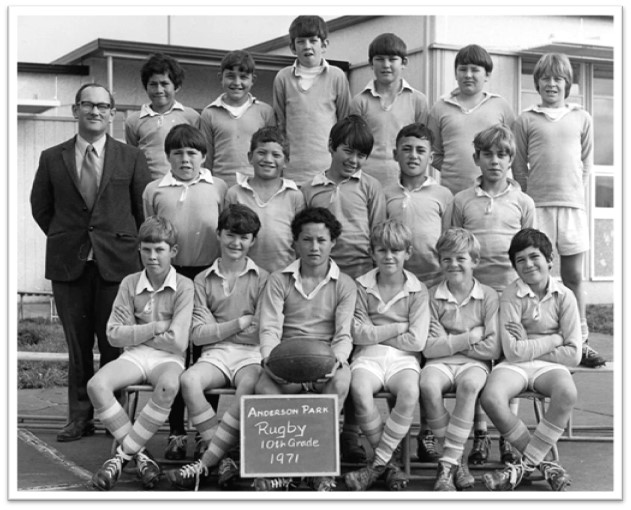 Team photo of Anderson Park rugby 10th grade team, 1971.