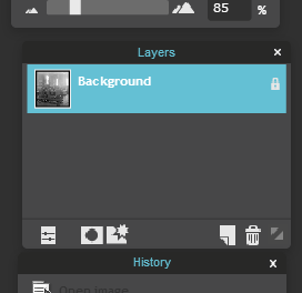 Close up of the layers tool bar with the background layer selected