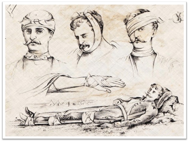 An illustration of wounded soldiers.