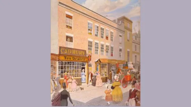 Illustration of Cadbury's first shop from 1824.