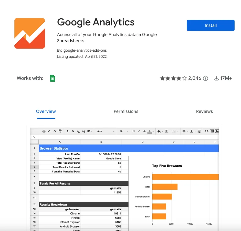 Google Analytics add-on from Google Workspace Marketplace