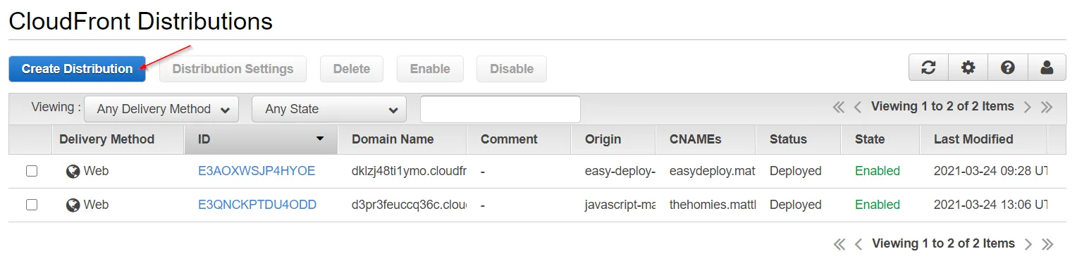 Create CloudFront Distribution
