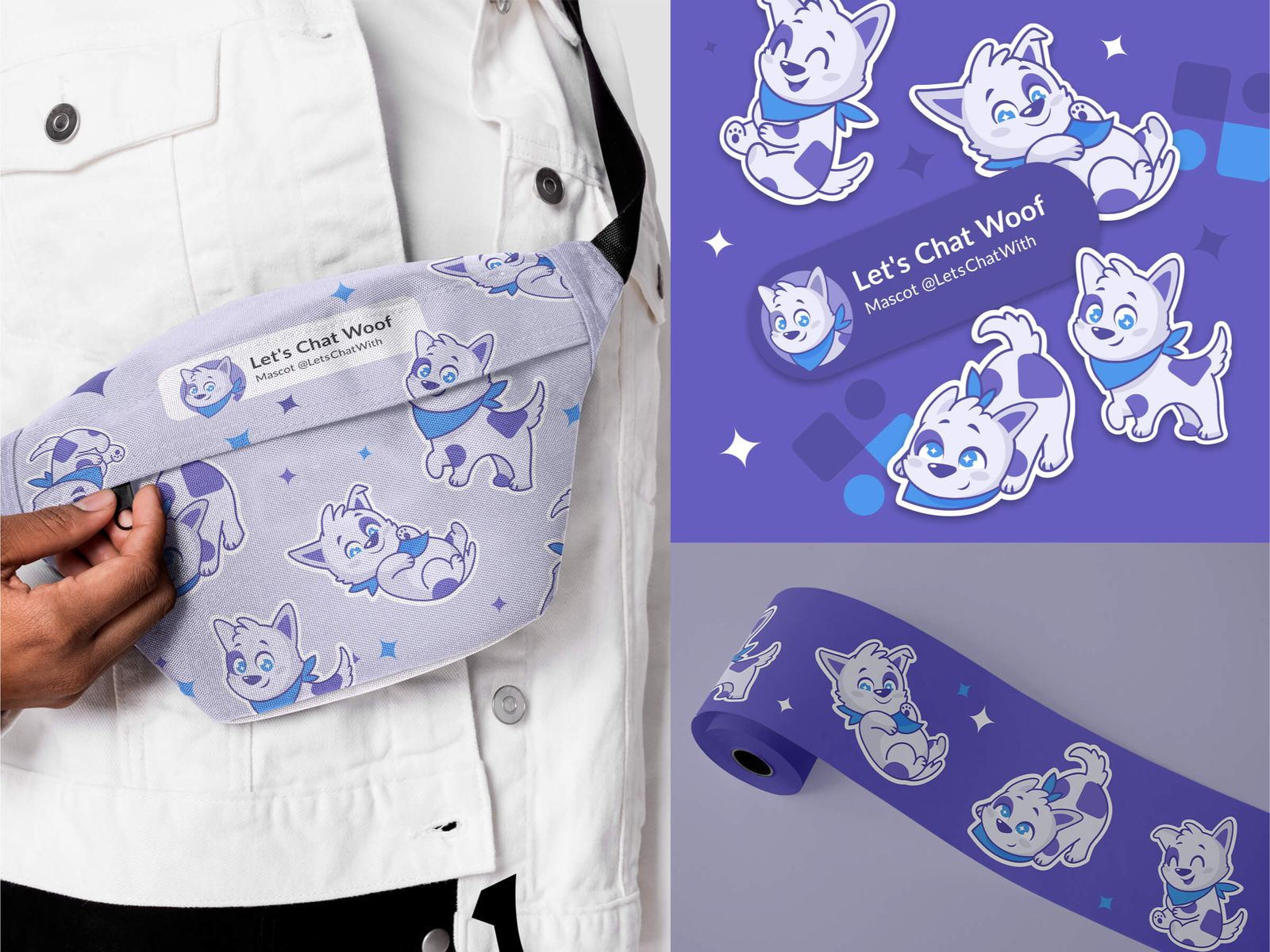 Merchandise featuring the Let's Chat With mascot